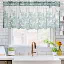 Blue Sheer Valance for Kitchen Window - Farmhouse Voile Valance with Embroidery Flower, Sweet Rustic Lace Valances Rod Pocket for Bedroom Living Room, 16 x 51 Inch, ZHH