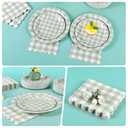 150Pcs Sage Green Gingham Party Supplies Green Gingham Paper Plates and Napkins Green Plaid Plates Disposable Greeny and White Plaid Party Decor for Birthday Family Picnic BBQ Party,Serves 50 Guests