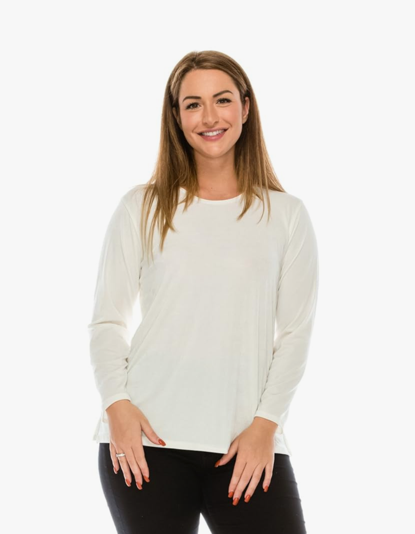Jostar Women's Basic T Shirts - Long Sleeve Stretch Soft Round Neck Solid Top, L