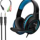B3 Gaming Headset for Nintendo Switch, Xbox One, PS4, Mega Bass Surround and Noise Cancelling 3.5mm Jack Over Ear Headphones with Mic for Laptop PC Smartphones Blue