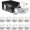 VOLISUN 12 Pack 3 inch Recessed Lighting, 5CCT LED Recessed Light with Junction Box, 2700K-5000K Selectable, Dimmable Canless Wafer Downlight, LED Ceiling Light ETL Certificated (White)