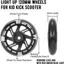 2Pcs 120mm Light Up Scooter Wheels - 2pcs Rear 80mm Light-Up Flashing 3-Wheeled kid Scooter Replacement Wheels with ABEC-9 Bearing for Kick Scooter (Black/120MM)