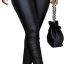 Leather Pants for Women High Waisted Skinny Tummy Control Thick Thermal Lined Stretch Sexy Push Up Pleather Leggings (Black, S)