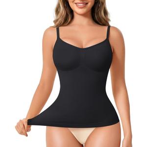 Nebility Compression Tanks for Women Shapewear Tank Top Tummy Control Body Shaper V Neck Camisole (Medium, Black)