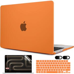 MEEgoodo for M5 MacBook Pro 16 inch Case 2026 2024 2023 2021 (Fit Model A3429/A3428/A3403/A3186/A2991/A2780/A2485) M5 M4 M3 M2 M1 Pro/Max, Laptop Case with Keyboard & Webcam Cover, Matte Orange