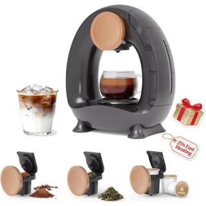 3-in-1 Single-Serve Coffee Maker for K-Cup, Ground Coffee and Tea Leaves, 1400W 20s Fast Heating Mini K Cup Coffee Brewer, One Button Operation, for Small Spaces-Glass not included