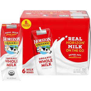 6 x Horizon Organic Shelf Stable Whole Milk Boxes, Pack of 6 - 8g Protein per Serving (EXP 04/30/26)