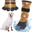 BEAUTYZOO Dog Boots for Large Dogs, Dog Boots & Paw Protectors for Winter Snowy Day Summer Hot Pavement, Waterproof Dog Booties for Hardwood Floors, 6 PCS Grip Socks Shoes for Dogs, Khaki L