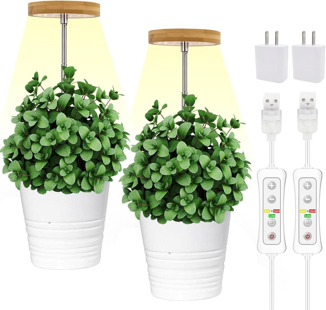 yadoker Plant Grow Light for Indoor Plant,Bamboo Mini LED Grow Light Garden,Height Adjustable,Automatic Timer with 8/12/16 Hours