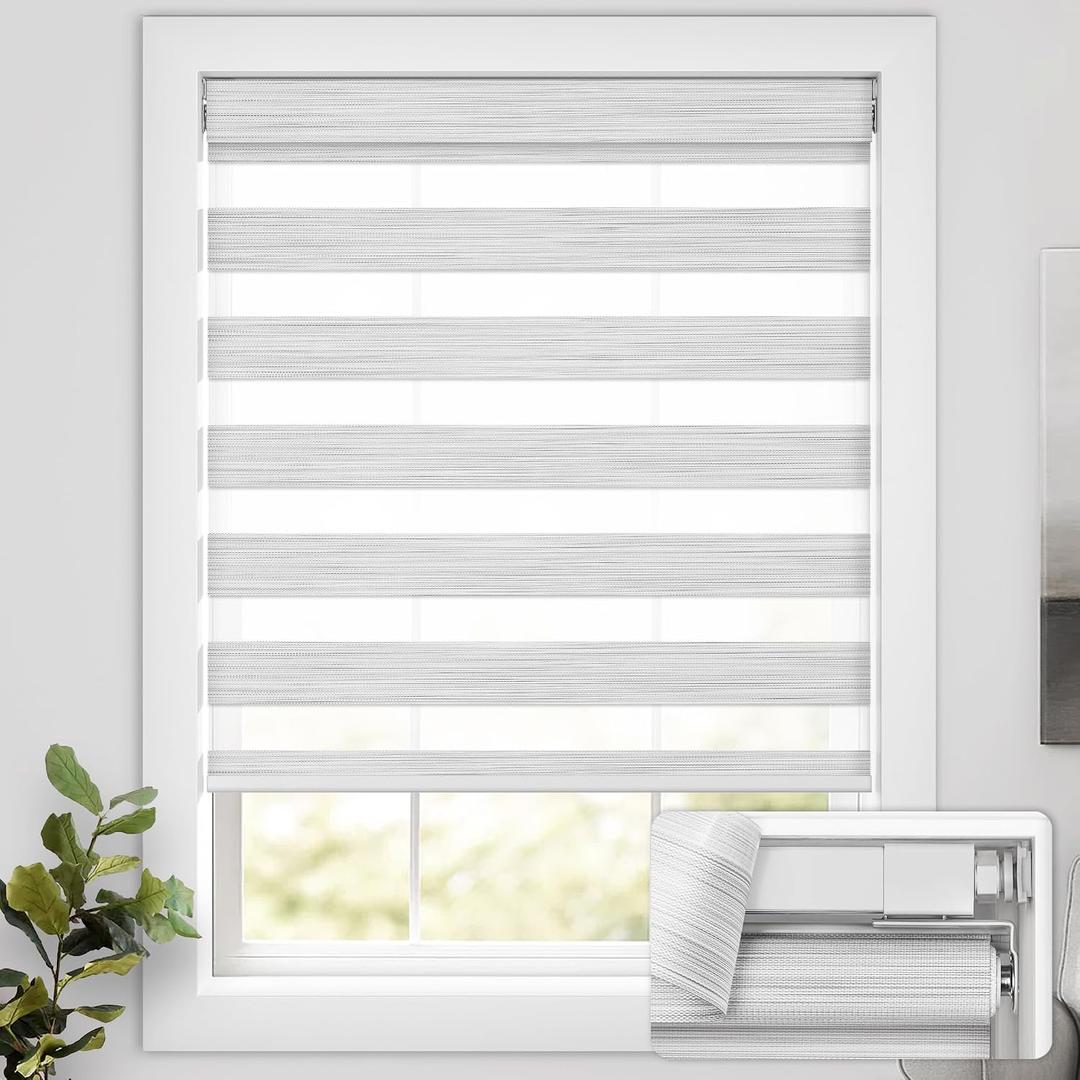 UNISHADES No Drill Cordless Zebra Blinds for Windows, Linen High Precision Fabrics, 21" W x 64" H Linen - Grey