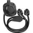 WELLUCK RV Shore Power Inlet Charger Plug 15 Amp 125V AC Power Inlet Port Plug with Integrated Dual 18" Extension Cord, RV Flanged Inlet with Waterproof Back Cover Y Splitter Cable for RV Trailer Boat