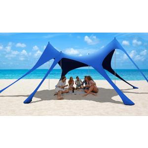 Beach Tent Sun Shelter, UPF 50+ Protection Sun Shade Canopy with 6 Sand Bags, 4 Support Poles, Portable 13×20FT Outdoor Canopy Tent for Beach Camping, Fishing, Picnic (Dark Blue)