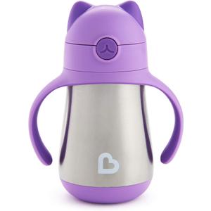 Munchkin Cool Cat Sippy Cup for Toddlers, Stainless Steel Straw Cup, 8 Ounce, Purple