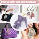 Cute Key Fob Cover with Rhinestone Bear Charm, Bling TPU Smart Key Case for Women, Compatible with Hyundai Santa Fe Santa Fe Sport Sonata Sonata Sport (4-Button, Gold Purple)