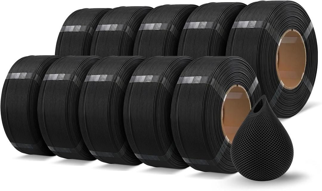 OVERTURE 10KG Bundle High Speed PLA Filament Refill 1.75mm 3D Printer Filament, 10 Pack 1kg (2.2lb) Refilament for Bambu Lab Reusable Spool, Fit Most FDM 3D Printers (Black*10)