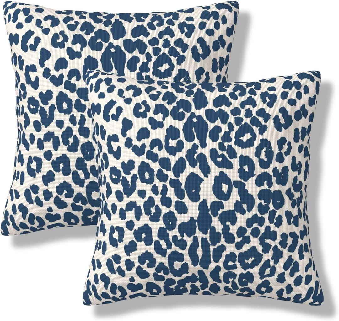 Navy Blue Leopard Print Throw Pillow Covers Cheetah Animal Spots Square Pillow Cases 18x18 Inch Set of 2 Animal Skin Outdoor Decorative Pillowcase Cushion Cover for Couch Sofa