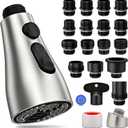 Kitchen Faucet Head Replacement 3 Modes with 17 Adapters, Pull Down Spray Head for Kitchen Faucet, Kitchen Sink Faucet Head G 1/2, Sprayer Head Replacement, Compatible with MoenDelta, Kohler Faucets