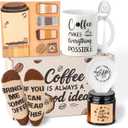 Ithmahco Coffee Lover Gifts for Women Men - Includes Mug Spoon Rest Holder Candle Socks Sticky Notes Set, Coffee Gift Basket for Birthday Mothers Day Galentines Valentines Day Christmas Gift Ideas