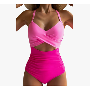 Eomenie Women's One Piece Swimsuits Tummy Control Cutout High Waisted Bathing Suit Wrap Tie Back 1 Piece Swimsuit, L