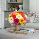 20 Pcs Fake Silk Gerbera Daisy Artificial Flowers with Stems Faux Daisies Flower Bulk for DIY Art Crafts Home Wedding Party Vase Centerpieces Tables Garland Wreath Decoration (Multi Color)