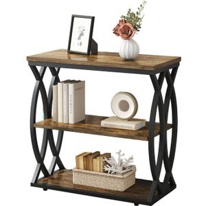 End Table, Narrow Side Table, 3-Tier End Table with Metal Frame, Living Room Side Table with Storage for Couch, Sofa, Bedroom, Small Spaces, Easy Assembly, 23.6"D*11.8"W*23.6"H, Rustic Brown, 23.62*11.81*23.62in