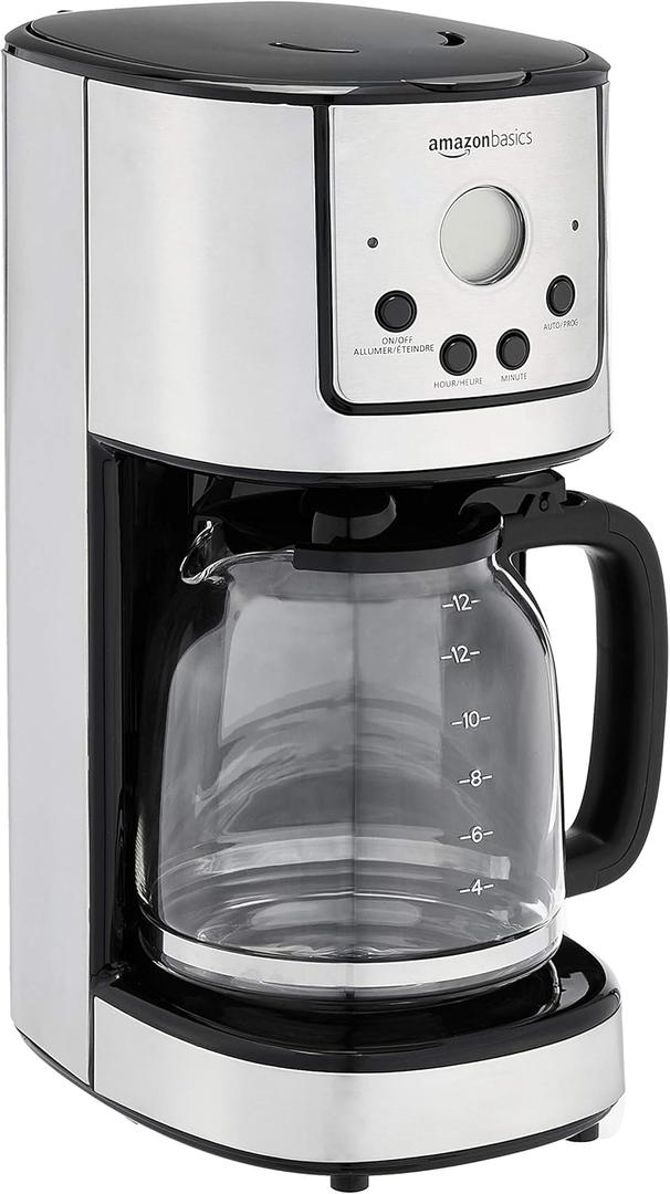  Programmable Coffeemaker with Carafe and Reusable Filter, Stainless Steel, 12 Cups, Black