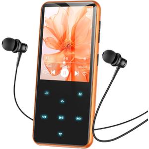 AGPTEK 64GB MP3 Player with Bluetooth, M3 2.4 inch Music Player with Speaker and FM Radio, Touch Buttons, Supports Up to 128GB (Orange)