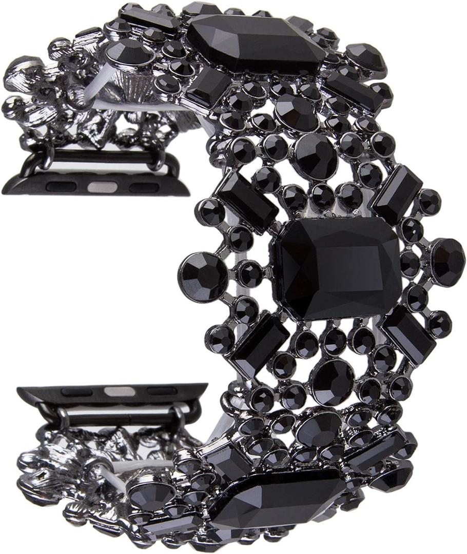 VIQIV Bling Bands Compatible with Apple Watch Band 38mm 40mm 41mm 42mm 44mm 45mm 49mm Iwatch Series SE 9 8 7 6 5 4 3 2 Ultra, Diamond Rhinestone Dressy Metal Wristband Strap for Women (Black)
