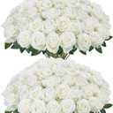 InnoGear 50 Pcs White Roses Artificial Flowers, Fake Velvet Silk Rose Bulk Faux Flower for Mother's Gift Decoration DIY Wedding Centerpieces Proposal Bridal Bouquets Party Floral Decor (50, White)