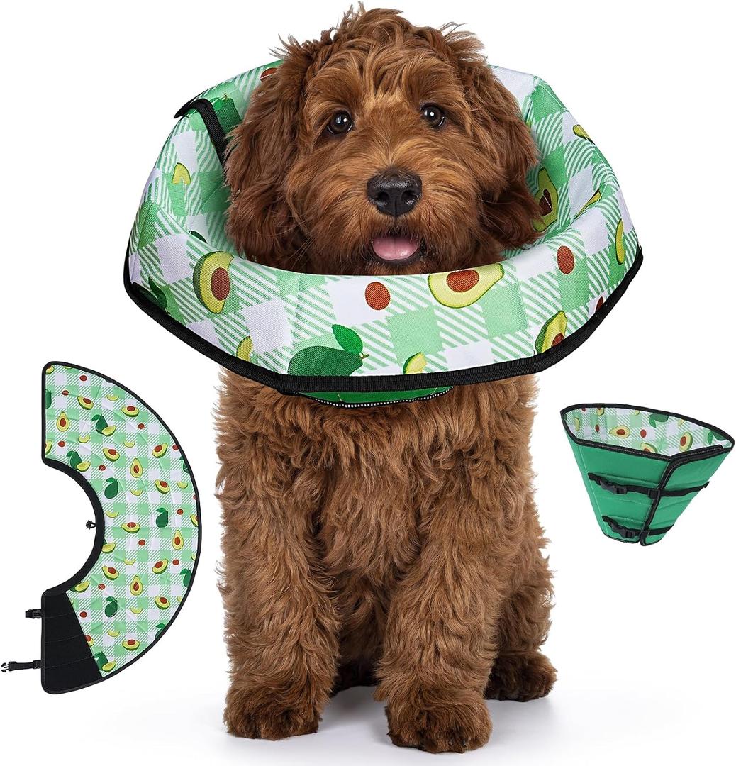 Soft Dog Cone Collar After Surgery: Foldable Long Comfortable Comfy Fabric Recovery Shame Elizabethan Stop Licking Small Medium Large Dogs (Green, M) (Green, S)
