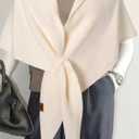 Winter Warm Shawl Wraps for Women Knitted Striped Knotted Cardigan Cape Soft Triangle Scarf Wrap Travel Elegant Tops Poncho (Beige)