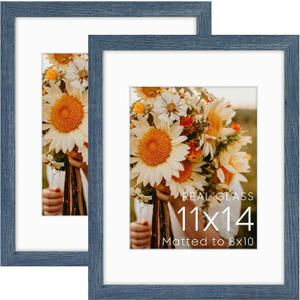 Golden State Art, 11x14 Picture Frame with Mat for 8x10 - High Definition Glass Wall Mounting Horizontal Vertical Display (Blue, 2 Pack)