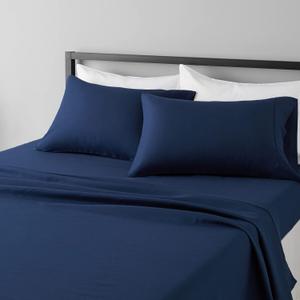 Amazon Basics Lightweight Super Soft Easy Care Microfiber 4 Piece Bed Sheets Set with 14-Inch Deep Pockets, Queen, Navy Blue, Solid