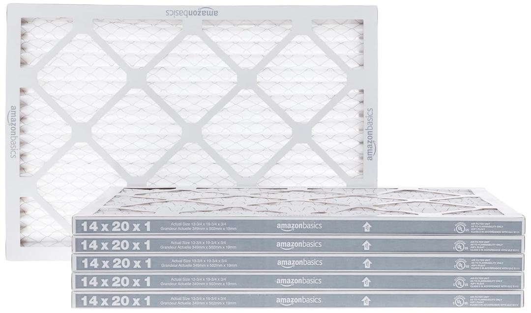 Amazon Basics 14x20x1 Air Filter, MERV 8 AC Furnace Filters, Allergy Control, Electrostatic, Removes Dust Pollen and Lint, 6-Pack (Actual Size: 13.75" x 19.75" x 0.75")