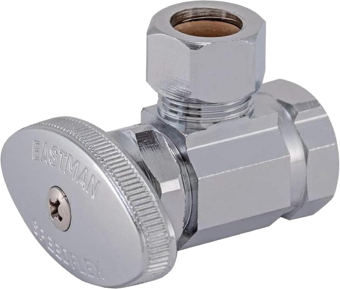 Eastman 1/2 Inch OD Compression x 1/2 Inch FIP Compression Multi-Turn Angle Stop Valve, Brass Plumbing Fitting, Chrome, 04338LF