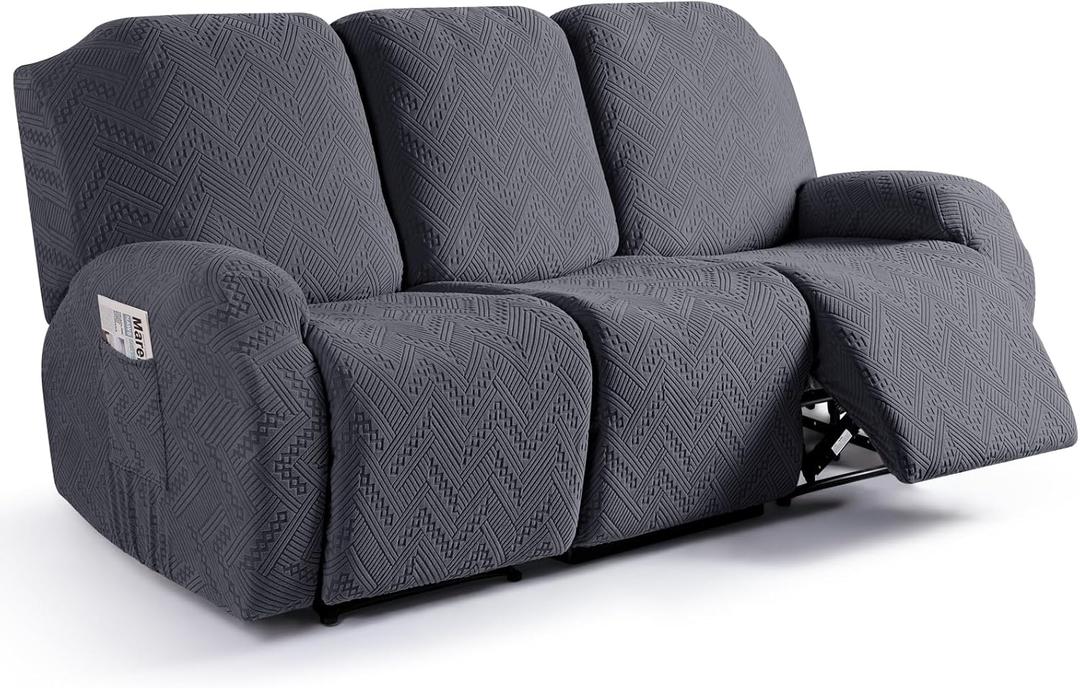 Ruaozz Recliner Sofa Covers Recliner Chair Covers Couch Covers for Reclining Couches with Pockets Washable Furniture Protector with Elastic Bottom (3 Seater, Dark Gray)