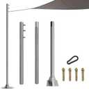 10ft Shade Sail Poles, Silver, Stainless Steel, Contemporary Style, Not Water Resistant, Shade Sails, Post Mount, Screw-In Installation, Concrete Base Bracket