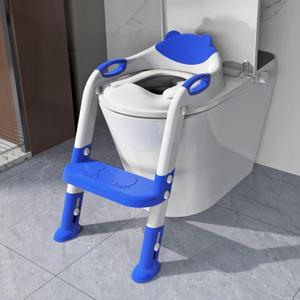 Potty Training Seat with Step Stool Ladder, SKYROKU Potty Training Toilet for Kids Boys Girls Toddlers - Comfortable Safe Potty Seat with Anti-Slip Pads Ladder Navy Blue
