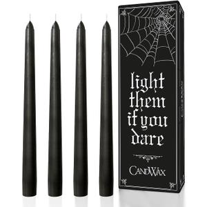 CANDWAX 10 inch Taper Black Candles Set of 4  Dripless Tall Unscented Black Tapered Candle Sticks  Perfect for Household Decor, Dinner Centerpiece or Halloween Dcor