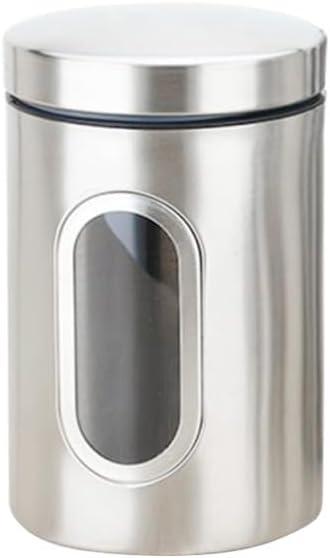 Stainless Steel Airtight Storage Tank with Transparent Window Sealed Canister for Coffee Beans Tea Grains Snacks Kitchen Canisters 6.49X4.33X4.33In