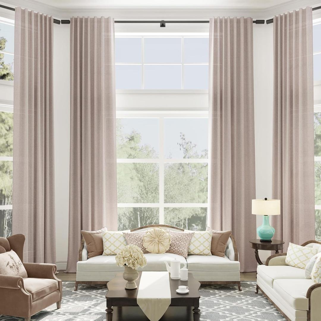 SPWIY 168 Inch Linen Curtains for Ceiling to Floor Living Room 1 Panel Extra Long Back Tab Custom Curtain Light Filtering 2 Story High Ceiling Large Window Drapes for Loft Hall Hotel 14 FT Oatmeal