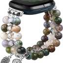 Newlibery Natural Stone Beaded Bracelet Watch Band Women for Fitbit Versa 4/Versa 3/Sense 2/Sense Bands Feminine Cute Handmade Boho Elastic Stretch Strap Replacement Agate Healing Stones Wristband