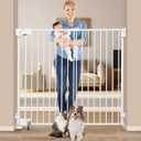 SHYUJAJIE No Bottom Bar Baby Gate, 51.18 inch Tall Cat Pet Gate
for Doorway, Adjustable 27.5in- 43 in Dog Gate with Large Walk Thru Door,White