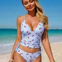 ZAFUL Two piece Tankini y2k Cheeky Tummy Control Swimsuit V-Neck Spaghetti Strap Slimming Bathing Suit 2026 (S)