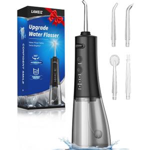 Water Flosser, Upgraded 300ML Water Dental Flosser for Teeth Clean, 3 Modes Cordless IPX7 Waterproof Portable Oral Irrigator Water Floss for Home Travel (Black)
