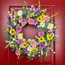 Yawwind 22 Inches Summer Wreaths for Front Door Spring Flower Wreaths Summer Door Wreath Colorful Wildflower Wreath with Daisy Lavender for Window Indoors Outdoor Decor