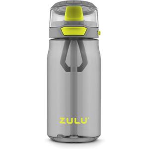 ZULU Kids Flex 16oz Tritan Plastic Water Bottle with Silicone Spout, Leak-Proof Locking Flip Lid and Soft Touch Carry Loop for School Backpack, Lunchbox, and Outdoor Sports, Gray