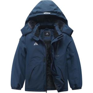 IDTALHZY Kid's Ski Jacket Waterproof Winter Coat Boy's and Girl's Fleece Snowboarding Jackets with Detachable Hood (13-14, Navy)