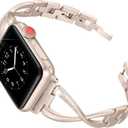 Secbolt Bands Compatible with Apple Watch Band Iwatch SE Series 10/9/8/7/6/5/4/3/2/1 Women Dressy Jewelry Stainless Steel Accessories Wristband Strap (38mm 40mm 41mm 42mm(Series 10), Champagne Gold)