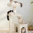 Cat Tree for Indoor Cats,40 Inches Cat Tower with Cozy Condo, Scratching Posts, Multi-Level Activity Center for Large Cats and Kittens, Beige